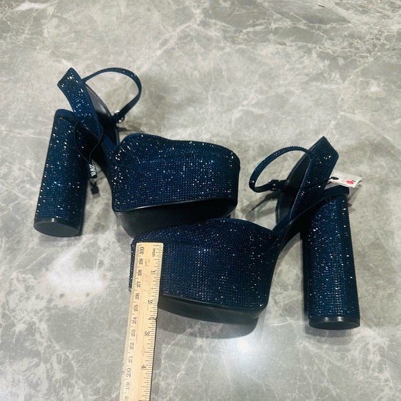 ZARA Navy Blue Rhinestone Platform Heels Formal Glamour Size 7.5 $115 - Picture 5 of 8